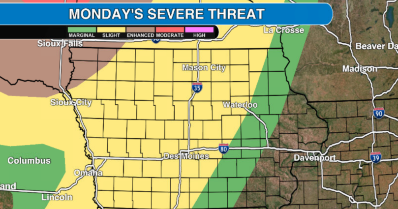 Watch now: Severe storms possible in western and central Iowa for Memorial Day, threat shifts to eastern Iowa Tuesday