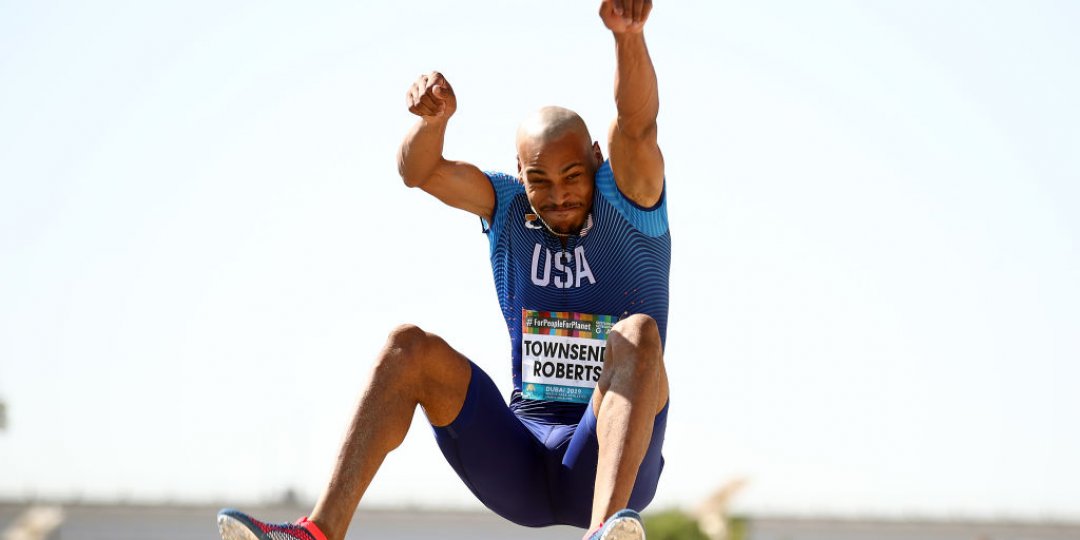 Roderick Townsend-Roberts of the USA in action in the Men's T47 Long Jump Final