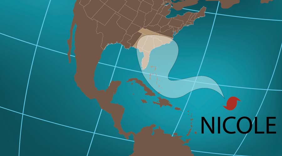 Hurricane Nicole moved Florida. Subtropical Storm Nicole. Vector illustration. EPS 10